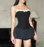 Cute Black Strapless Bow Satin Mini 17th Birthday Homecoming Dress HZ1022