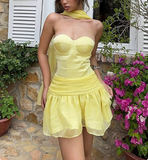 Cute Yellow Sweetheart Neck A-Line Tulle Mini Homecoming Dress HZ1022