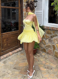 Cute Yellow Sweetheart Neck A-Line Tulle Mini Homecoming Dress HZ1022