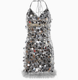 Shiny Silver Sequin Halter Neck Bodycon 22nd Birthday Homecoming Dress HZ1022
