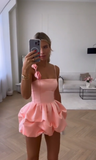 Cute Mini 17th Birthday Dresses Pink Satin Birthday Outfit HZ1022