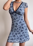 Retro Cute Girl V-neck Slim Print 19th Birthday Homecoming Dress HZ1022