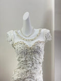 Elegant White Pearl Round Neck Lace Tight Hip 19th Birthday Homecoming Dress HZ1022