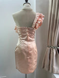 Cute Pink Off-shoulder Satin Tight-fitting Hip 17th Birthday Homecoming Dress HZ1022
