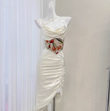 Sexy Satin Halter Waist Print Mermaid Homecoming Dress HZ1022
