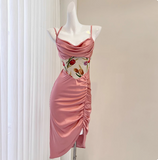 Sexy Satin Halter Waist Print Mermaid Homecoming Dress HZ1022