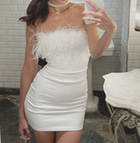 Cute White Plush Patchwork Wrap Chest And Hip 17th Birthday Homecoming Dress HZ1022