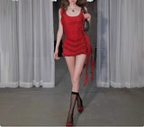 Sexy Glittering Ruffled Ribbon Sling Fungus Pleated Hip Wrap 17th Birthday Homecoming Dress HZ1022