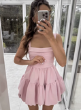 Cute Sweet Pink Pleated Sling Puffy Bud 17th Birthday Homecoming Dress HZ1022