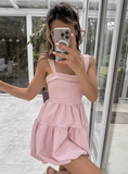Cute Sweet Pink Pleated Sling Puffy Bud 17th Birthday Homecoming Dress HZ1022