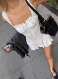 Cute White Embroidered Square Neck Slim Waist Suspender Mini Homecoming Dress HZ1022