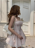 Sweet Strap Waist Elastic Floral Princess Sling 17th Birthday Homecoming Dress HZ1022
