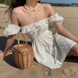 Sweet Puff Sleeves One-shoulder Neck Ruffled Daisy Embroidered Mini Homecoming Dress Homecoming Dress HZ1022