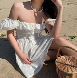 Sweet Puff Sleeves One-shoulder Neck Ruffled Daisy Embroidered Mini Homecoming Dress Homecoming Dress HZ1022