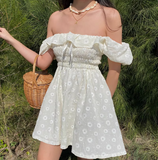 Sweet Puff Sleeves One-shoulder Neck Ruffled Daisy Embroidered Mini Homecoming Dress Homecoming Dress HZ1022