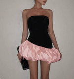 Retro Contrast Color Stitching Tube Top Flower Bud Mini 17th Birthday Homecoming Dress HZ1022