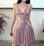 Cute Shiny Glossy Halter Neck Slim Fit A-line 19th Birthday Homecoming Dress HZ1022