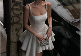 Cute Pearl Strap Square Neck Irregular Skirt 17th Birthday Homecoming Dress HZ1022