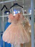 Shiny Pink Beaded Sling Petal Skirt Princess 17th Birthday Homecoming Dress HZ1022