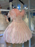 Shiny Pink Beaded Sling Petal Skirt Princess 17th Birthday Homecoming Dress HZ1022