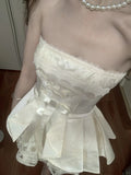 Sweet Tube Top Bow Lace Waist Mini 17th Birthday Homecoming Dress HZ1022