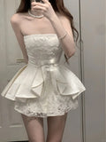 Sweet Tube Top Bow Lace Waist Mini 17th Birthday Homecoming Dress HZ1022