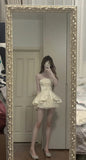 Sweet Tube Top Bow Lace Waist Mini 17th Birthday Homecoming Dress HZ1022