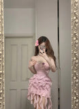 Sweet Pink Strapless Chiffon Bodycon Jellyfish Skirt Homecoming Dress HZ1022