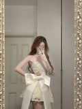 Cute Lace Pearl Bow Strapless A-Line Mini 17th Birthday Homecoming Dress HZ1022