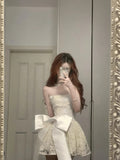 Cute Lace Pearl Bow Strapless A-Line Mini 17th Birthday Homecoming Dress HZ1022