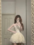 Cute Lace Pearl Bow Strapless A-Line Mini 17th Birthday Homecoming Dress HZ1022