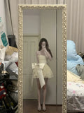 Cute Lace Pearl Bow Strapless A-Line Mini 17th Birthday Homecoming Dress HZ1022