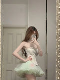 Fresh Green Tulle Herringbone Bustier Mini Homecoming Dress HZ1022