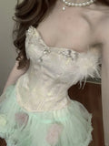 Fresh Green Tulle Herringbone Bustier Mini Homecoming Dress HZ1022