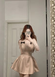 Sweet Pink Halter Neck Bow Satin A-Line Homecoming Dress HZ1022