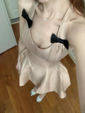 Sweet Pink Halter Neck Bow Satin A-Line Homecoming Dress HZ1022