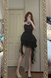 Shiny Black Spaghetti Strap Sequined Tulle Irregular Skirt 17th Birthday Homecoming Dress HZ1022
