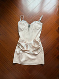 Cute Pink Spaghetti Strap Herringbone Satin Fitted Homecoming Dress HZ1022