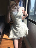 Elegant Square Neck Polka Dot Straps Back Tie Mini Homecoming Dress HZ1022