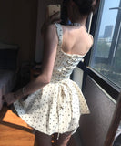 Elegant Square Neck Polka Dot Straps Back Tie Mini Homecoming Dress HZ1022