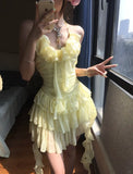 Flowy Yellow Chiffon Ruffle Mini 17th Birthday Homecoming Dress HZ1022