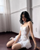 Elegant White Suspender V-neck Lace Three-dimensional Butterfly 17th Birthday Homecoming Dress HZ1022