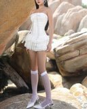 Simple White Tube Top Ruffle Mini 19th Birthday Homecoming Dress HZ1022