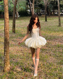 Cute Princess Sling Slim Fishbone Puffy Skirt 17th Birthday Homecoming Dress HZ1022
