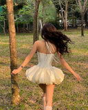 Cute Princess Sling Slim Fishbone Puffy Skirt 17th Birthday Homecoming Dress HZ1022