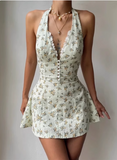 Sweet Floral Lace V-neck Halter Neck Slim Fit A-line Homecoming Dress HZ1022