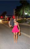 Cute Square Neck Straps Satin Bud Skirt Birthday Dress Homecoming Dress HZ1022