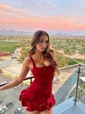 Cute Square Neck Straps Satin Bud Skirt Birthday Dress Homecoming Dress HZ1022