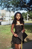 Elegant Black Square Neck Straps Floral 17th Birthday Homecoming Dress HZ1022
