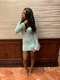 Elegant Long Sleeves Low Cut Pleated Hip 17th Birthday Homecoming Dress HZ1022
